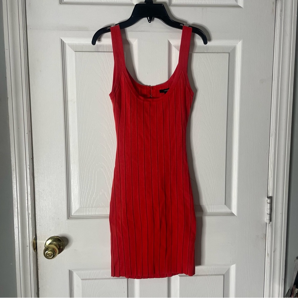 Red Ribbed Tank Dress - Women's Scoop Neck